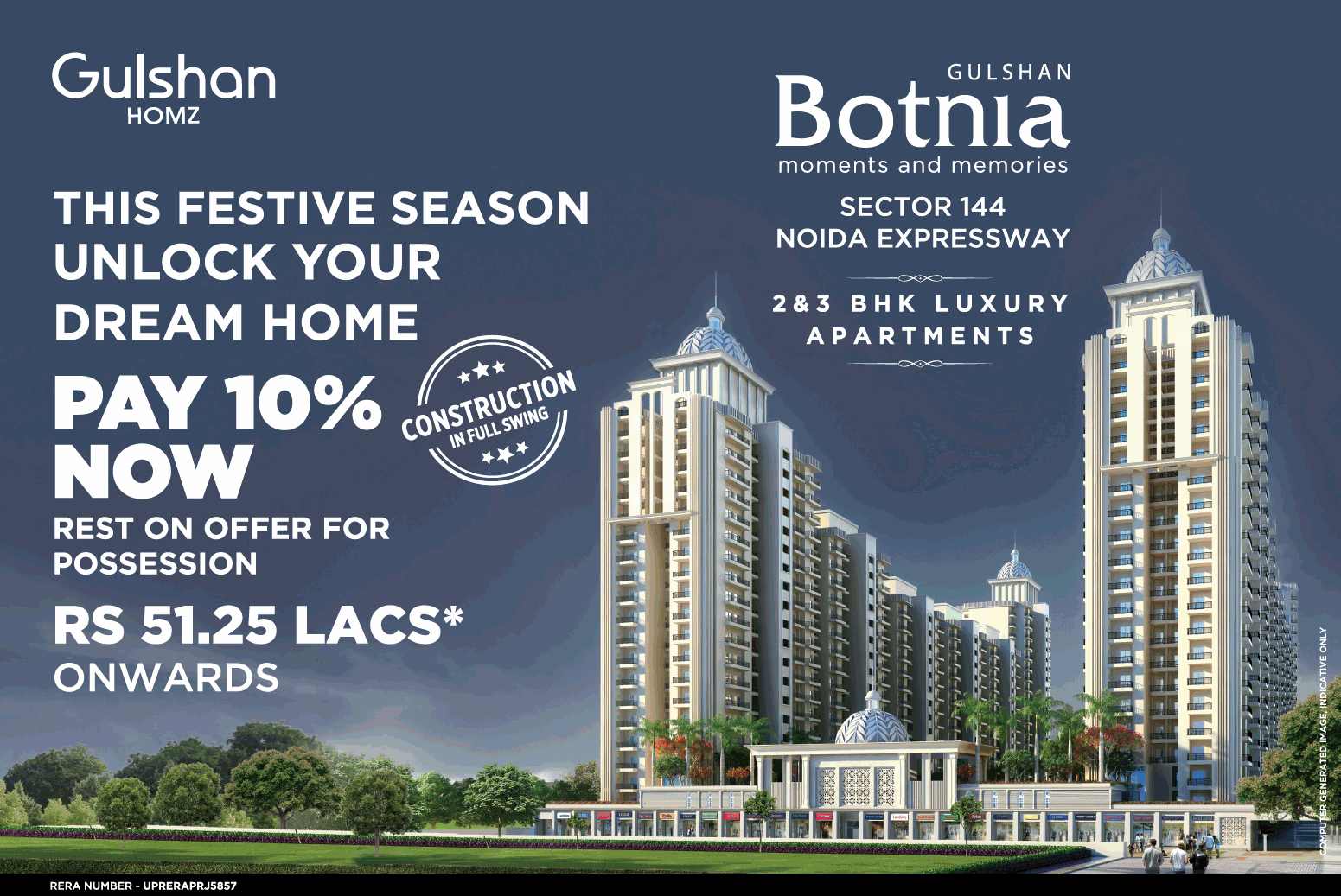 Pay 10% now & rest on possession at Gulshan Botnia in Sector 144, Noida Update
